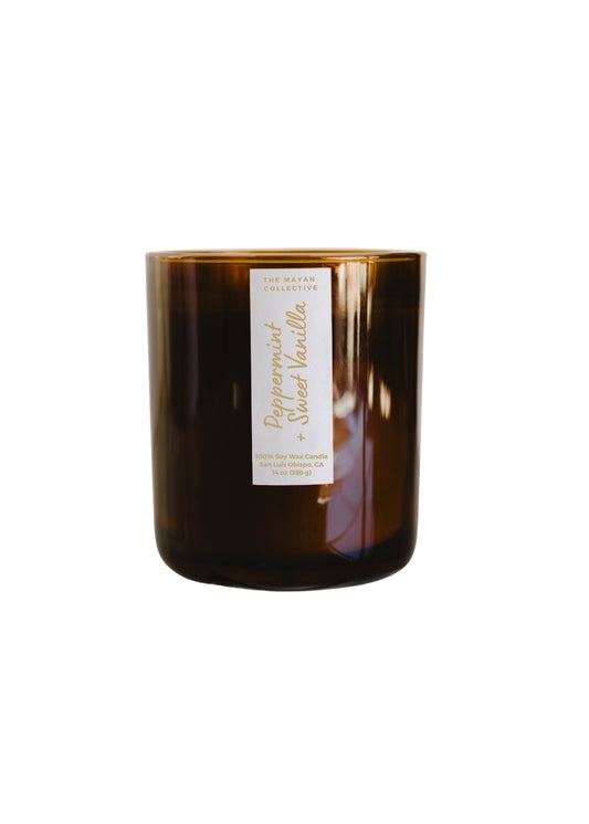 Peppermint + Sweet Vanilla Soy Wax Candle 14 oz