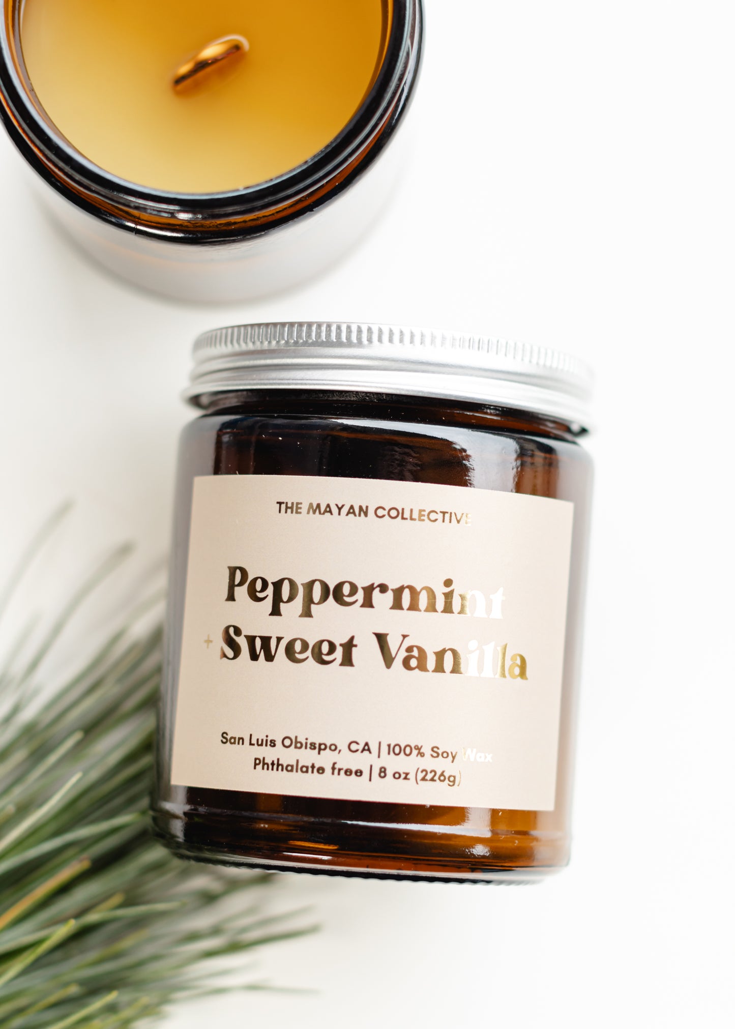 Peppermint + Sweet Vanilla Soy Wax Candle 8 oz