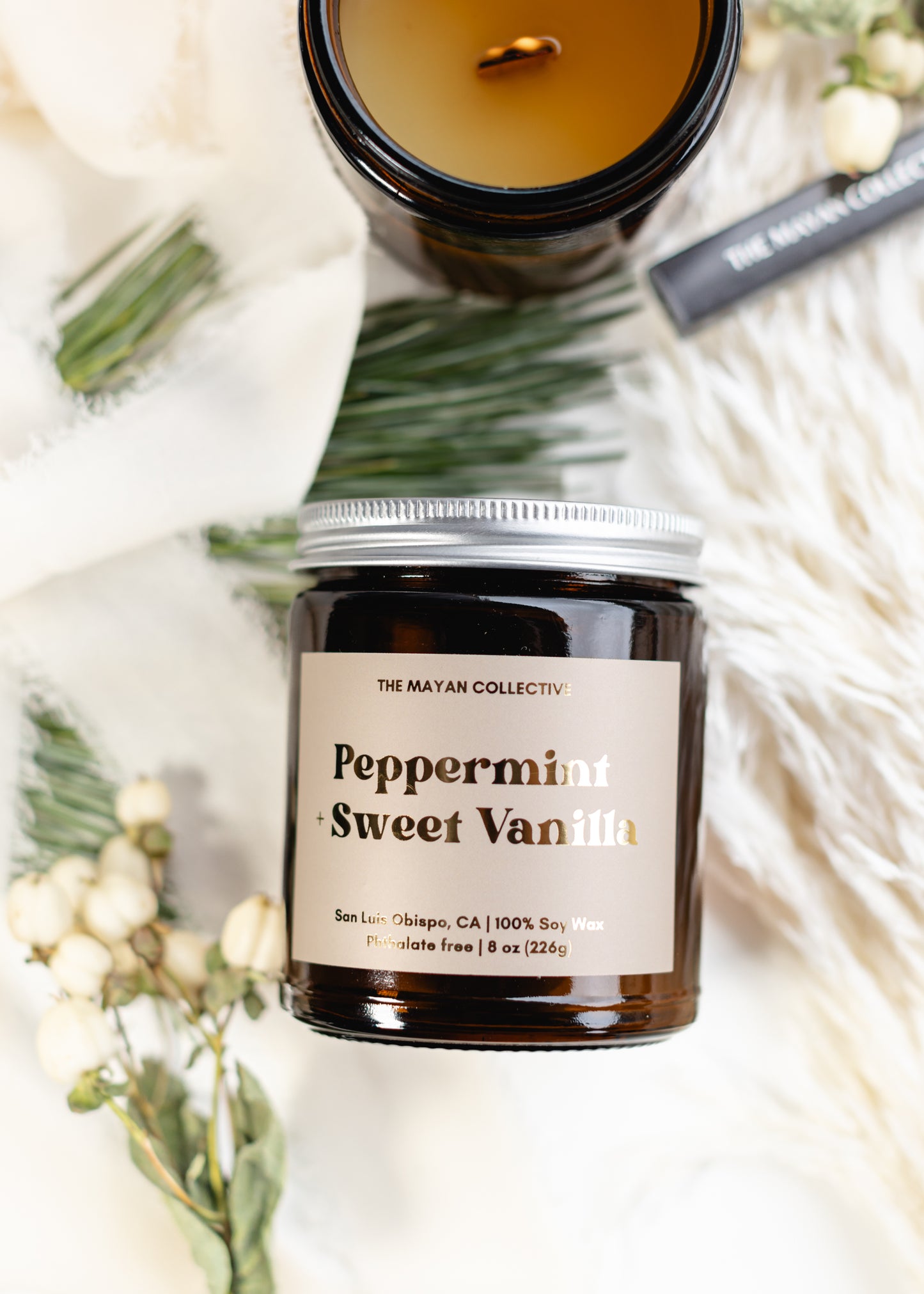 Peppermint + Sweet Vanilla Soy Wax Candle 8 oz