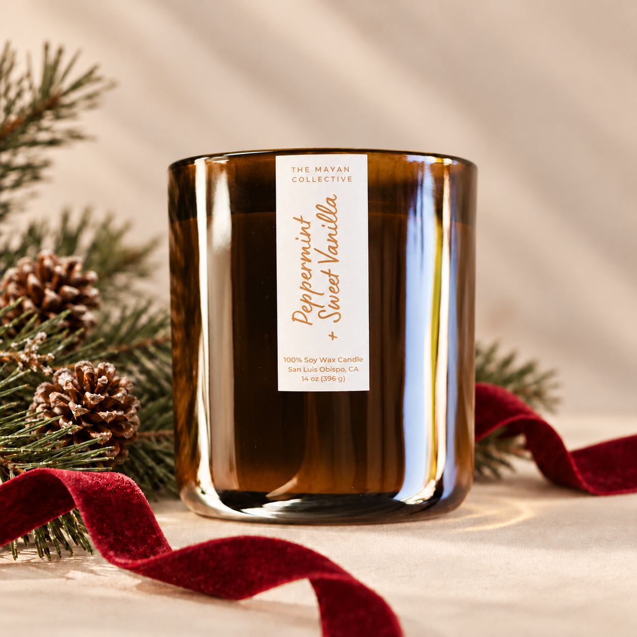 Peppermint + Sweet Vanilla Soy Wax Candle 14 oz